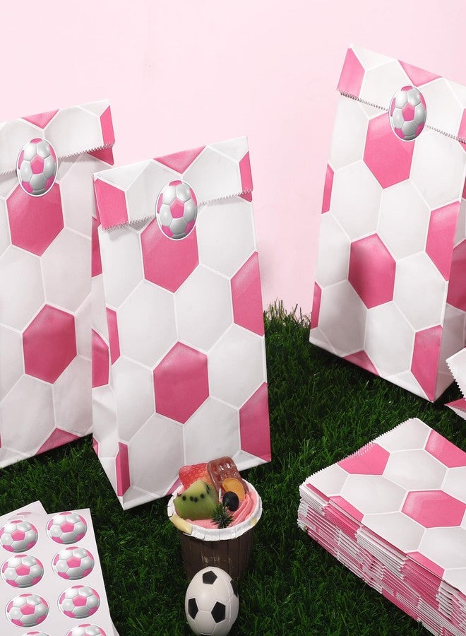 MIMIND 24 Pack Soccer Party Favor Gift Bags with Sealer Sticker Paper Goodie Bag for Soccer Games Day Sports Birthday Party Decorations Supplies, Pink - Image 4